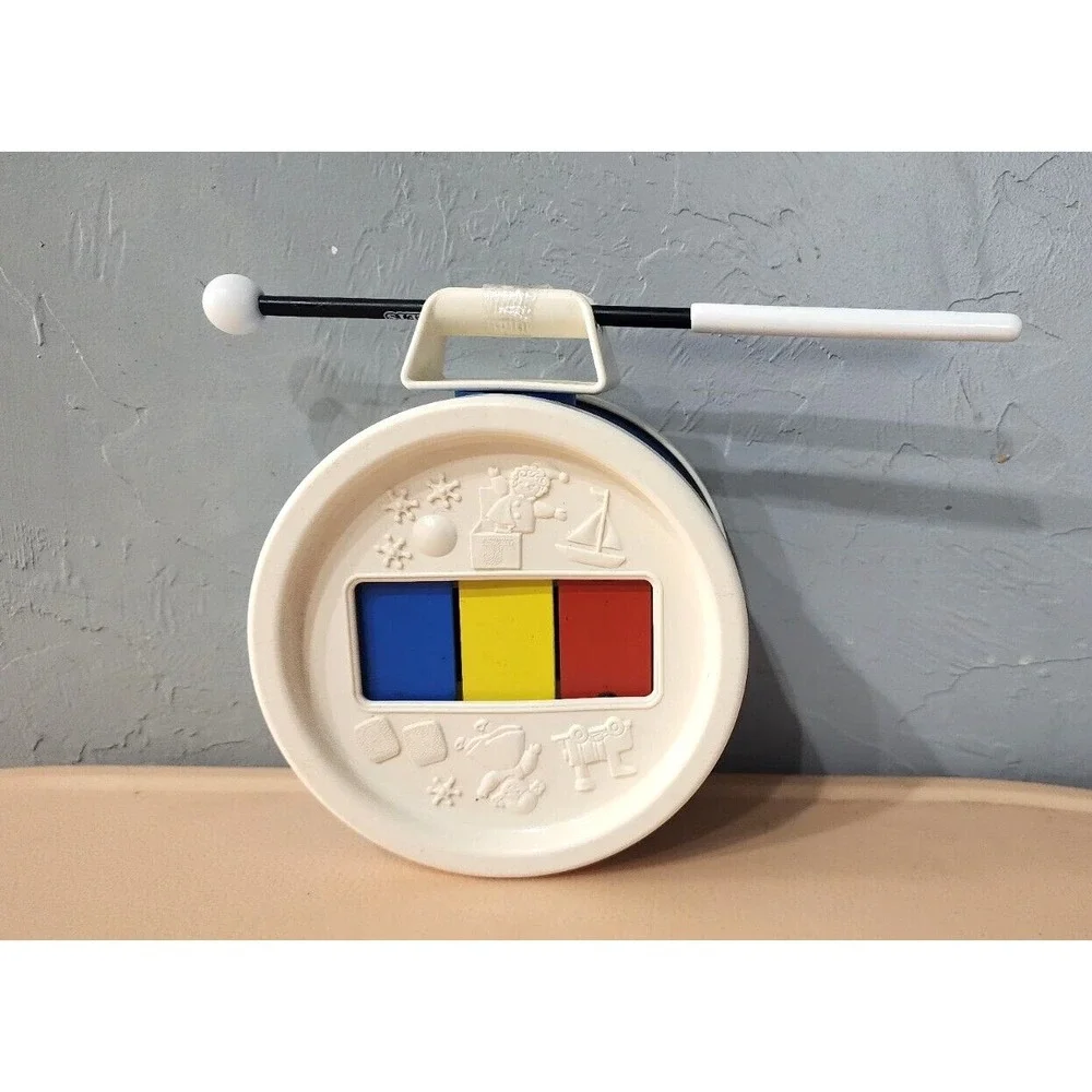 Vintage 1976 Fisher Price plastic toy drum‎ Blue & White Jack In Box xylophone